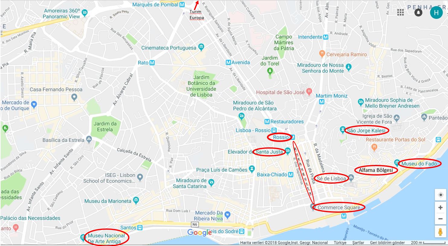 Lizbon Gezilecek Yerler Haritası, Merkez