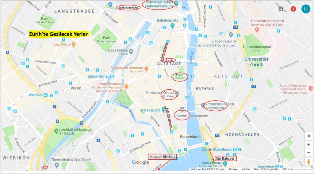 Zürih ’te Gezilecek Yerler Haritası