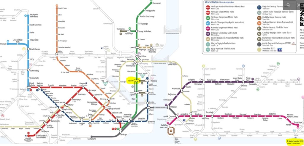 Taksime Nasıl Gidilir, 2018 Yılı İstanbul Metro Haritası