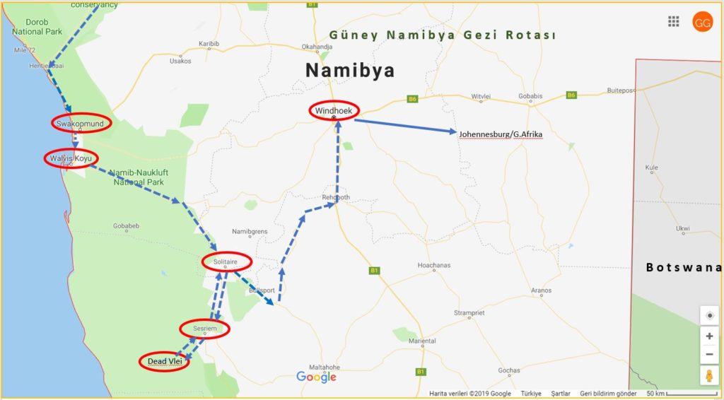 Güney Namibya Gezi Rotası