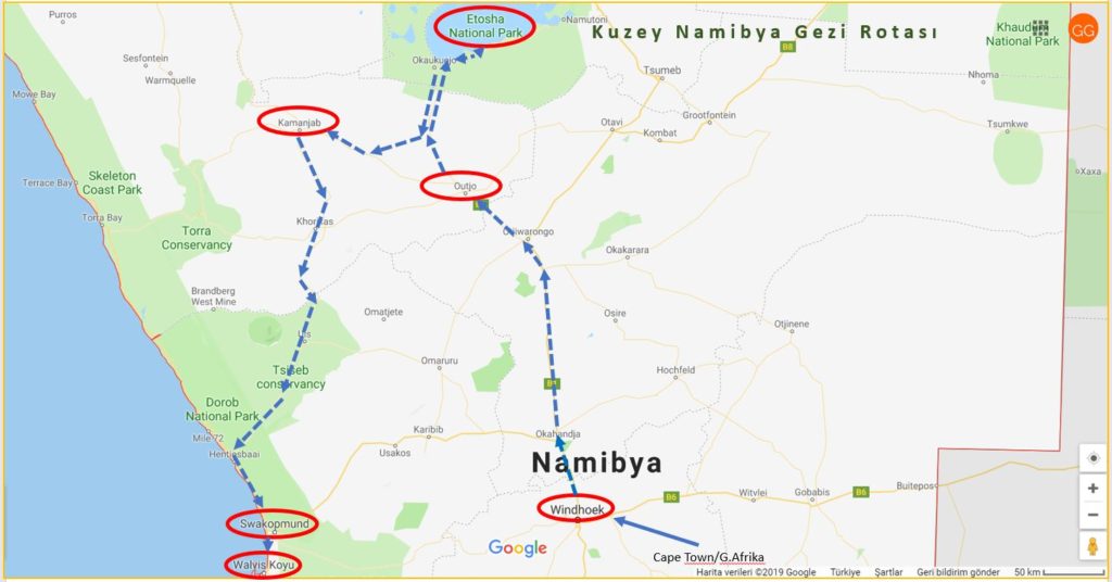 Kuzey Namibya Gezi Rotası