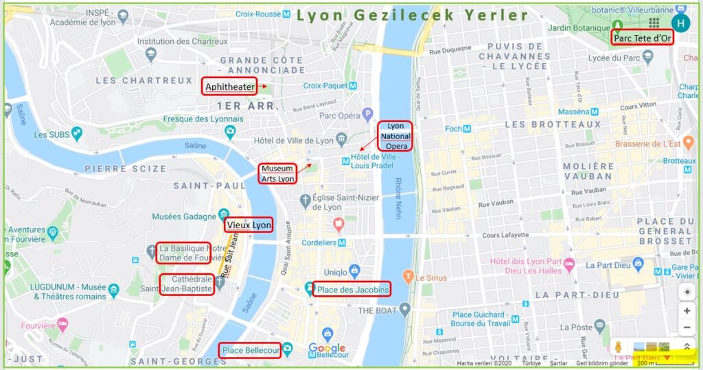 Lyon Gezilecek Yerler Haritası